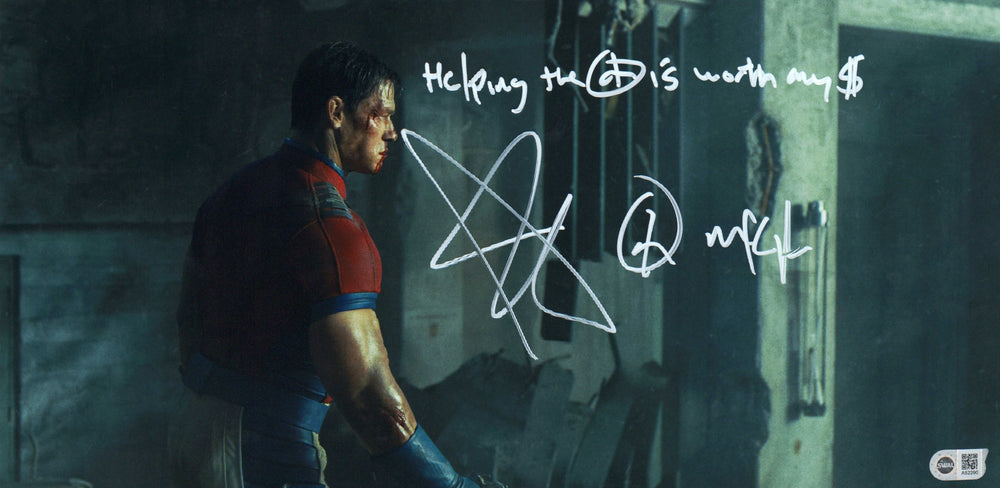 John Cena as Peacemaker in The Suicide Squad (SWAU) Signed 10x20 Photo with Character Name & Quote