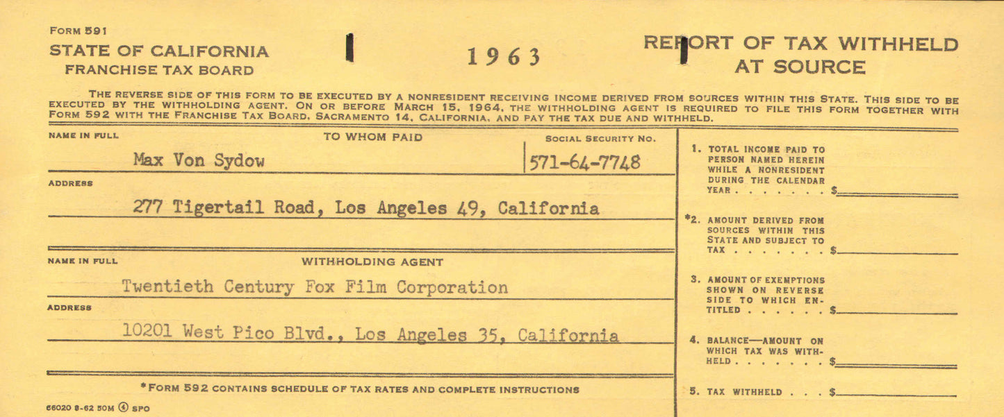 
                  
                    Max Von Sydow from Star Wars: The Force Awakens, Pelle the Conqueror, The Exorcist, The Seventh Seal, & Shutter Island Signed Document
                  
                