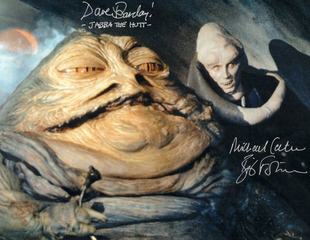 Dave Barclay as Jabba The Hutt & Michael Carter as Bib Fortuna Star Wars: Return of the Jedi Jabba's Palace Signed 11x14 Photo with Character Names