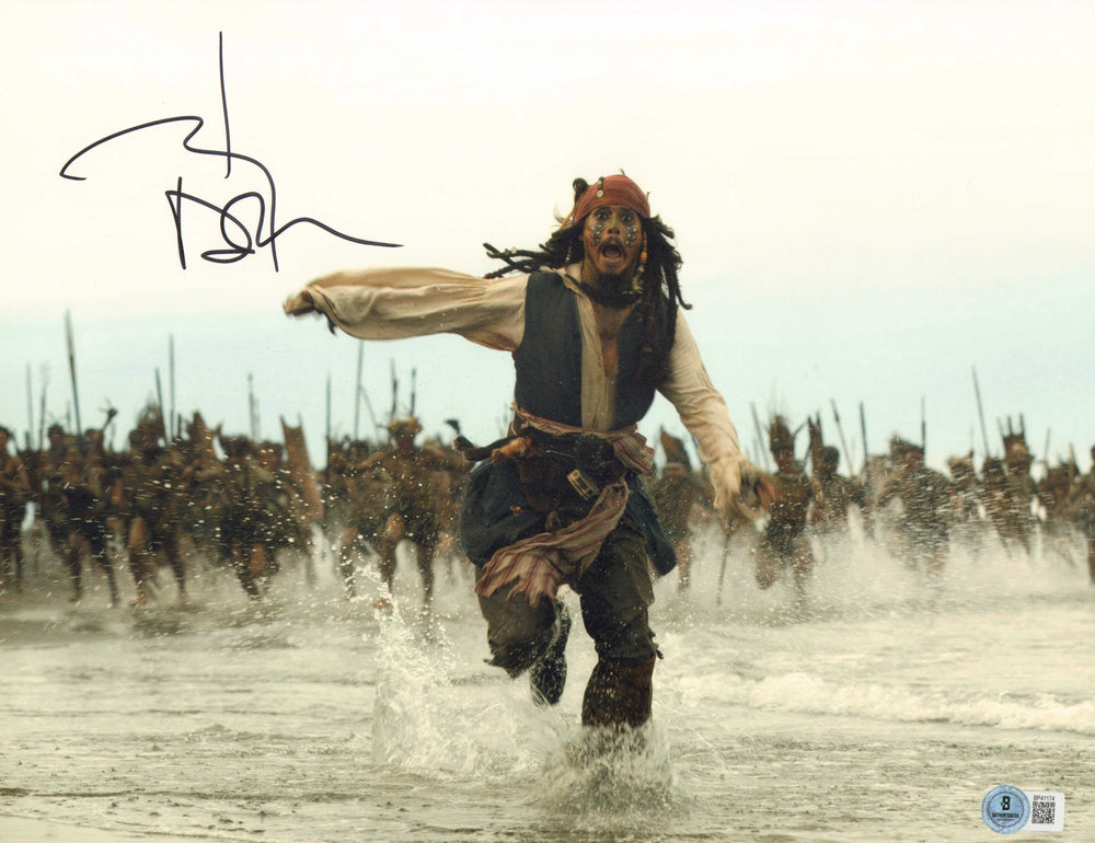 Johnny Depp as Captain Jack Sparrow in Pirates of the Caribbean (Beckett) Signed 11x14 Photo