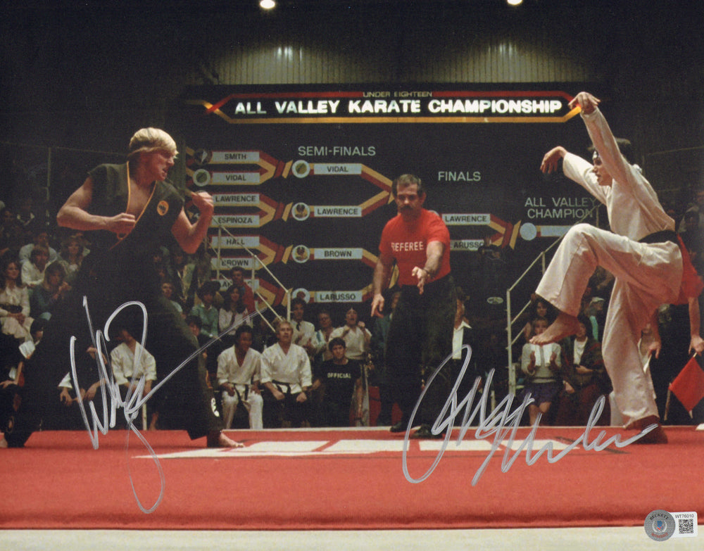 Ralph Macchio as Daniel Larusso & William Zabka as Johnny Lawrence from The Karate Kid (Beckett) Signed 11x14 Photo
