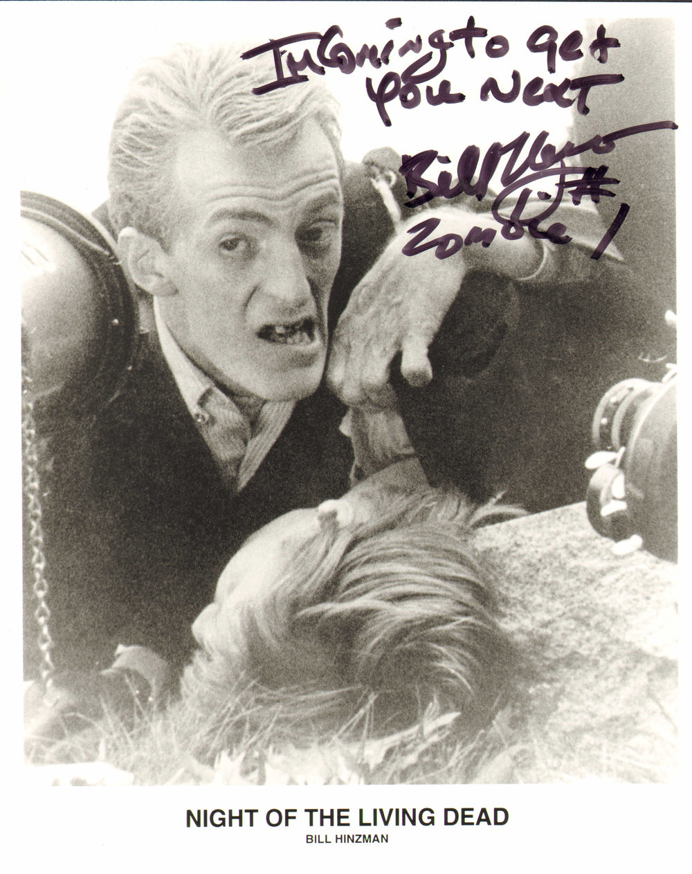Bill Hinzman as Zombie #1 in Night of the Living Dead Signed 8x10 Photo with Character Name & Quote