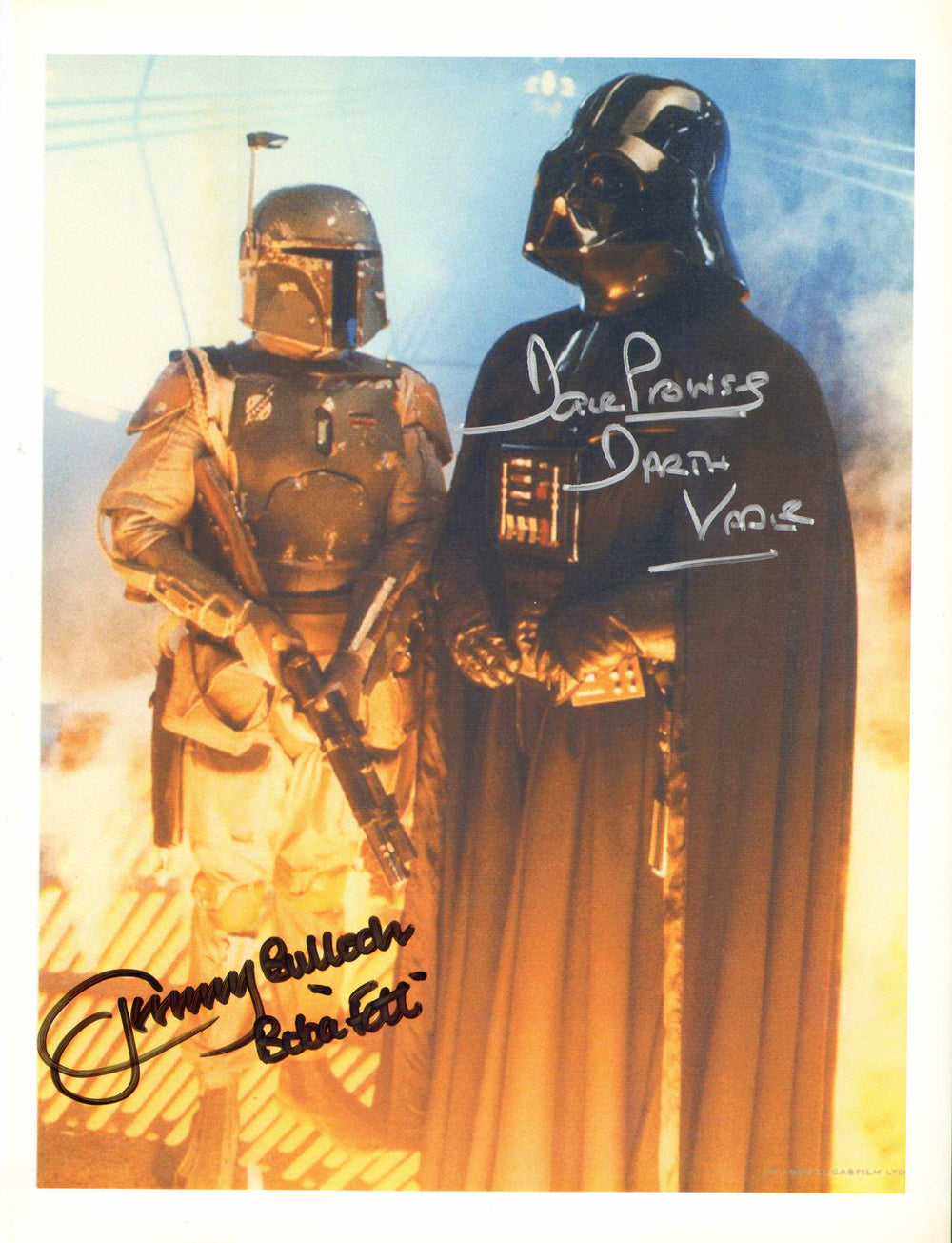 Jeremy Bulloch as Boba Fett & Dave Prowse as Darth Vader in Star Wars: The Empire Strikes Back Signed 8x10 Photo with Character Names