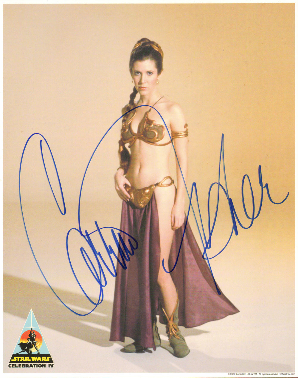 Carrie Fisher as Slave Princess Leia in Star Wars: Return of the Jedi (Official Pix Celebration) Signed 8x10 Photo