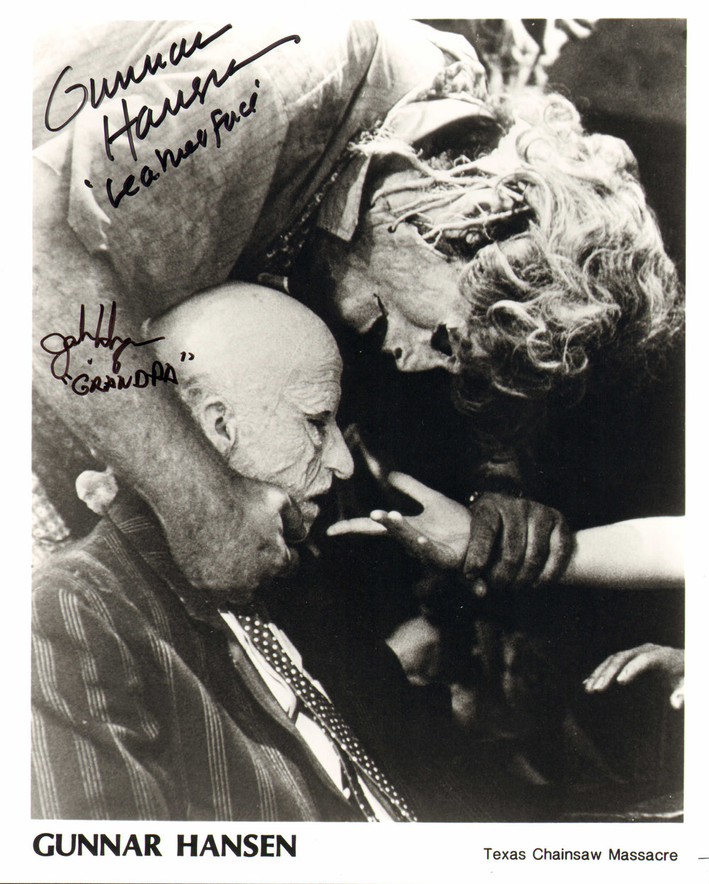 Gunnar Hansen as Leatherface & John Dugan as Grandpa in The Texas Chain Saw Massacre Signed 8x10 Photo with Character Names
