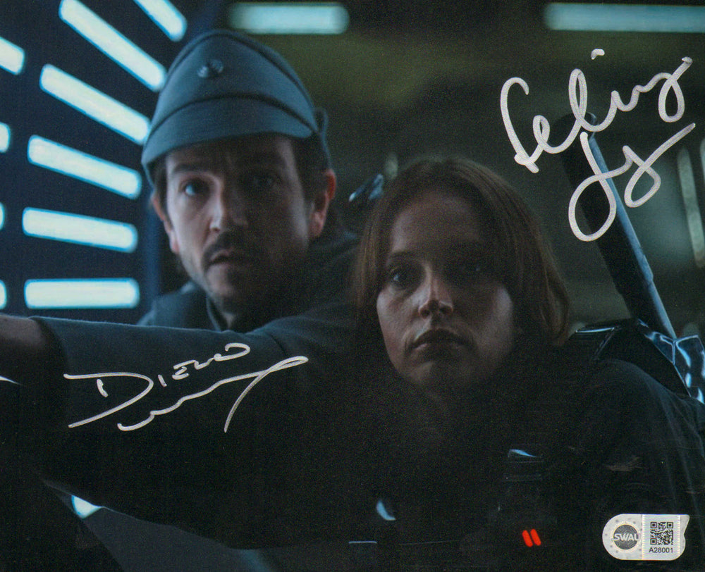 Diego Luna as Cassian Andor & Felicity Jones as Jyn Erso in Rogue One: A Star Wars Story (SWAU) Signed 8x10 Photo
