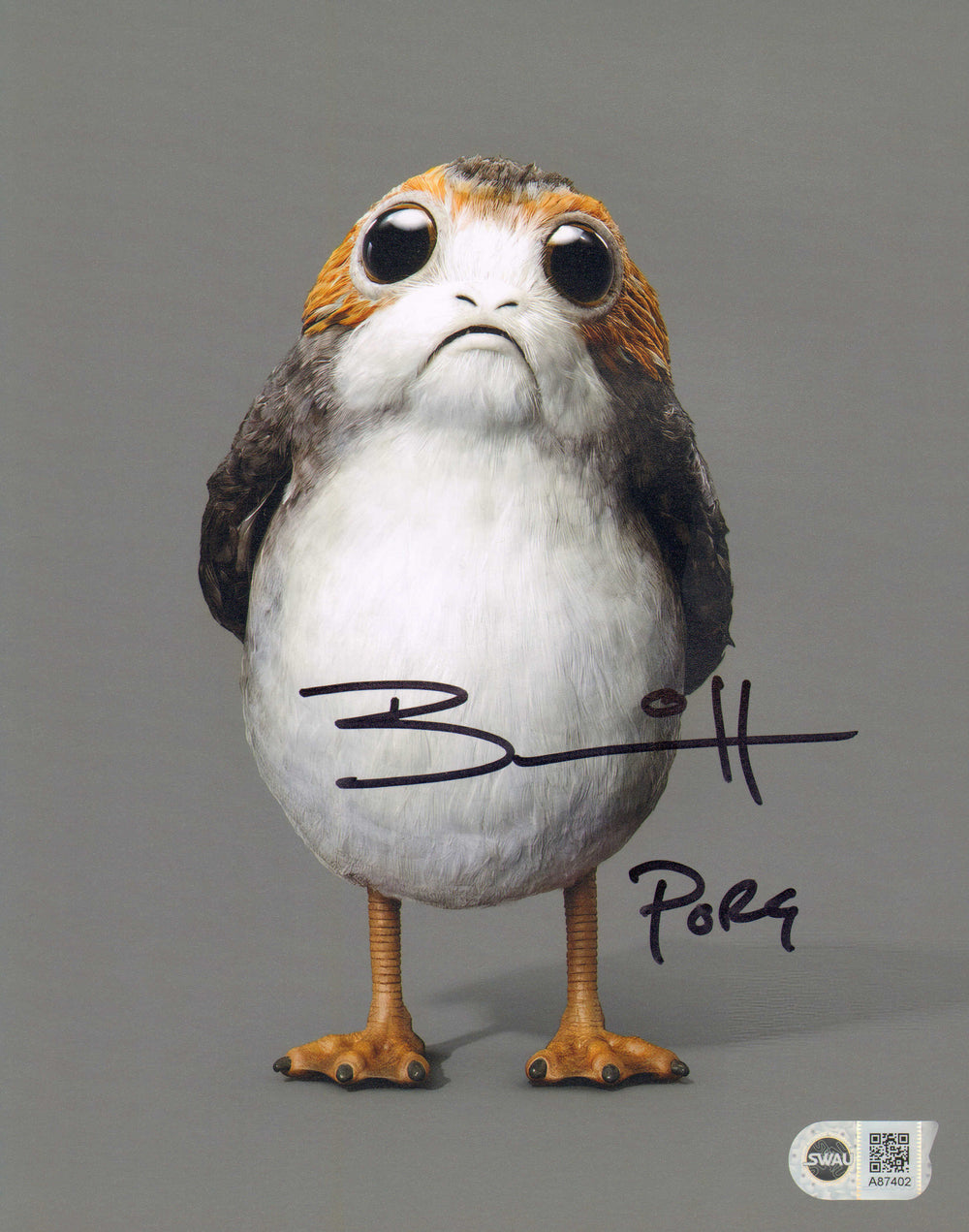 Brian Herring as a Porg in Star Wars: The Last Jedi (SWAU) Signed 8x10 Photo with Character Name