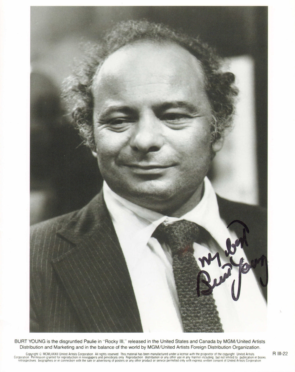 Burt Young as Paulie in Rocky III Signed 8x10 Press Photo
