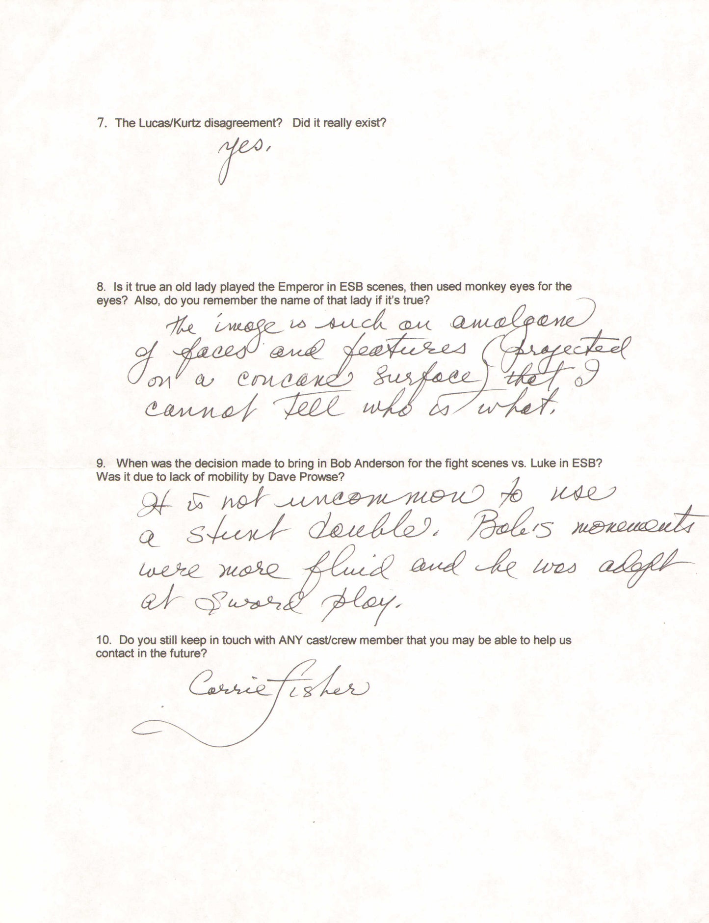 
                  
                    Irvin Kershner Director of Star Wars: The Empire Strikes Back Handwritten Q&A Pages
                  
                