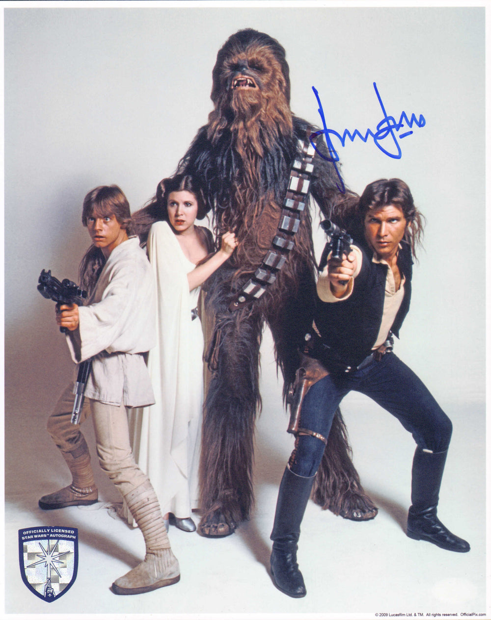 Harrison Ford as Han Solo in Star Wars: A New Hope (Official Pix Lightsaber Shield) Signed 8x10 Photo