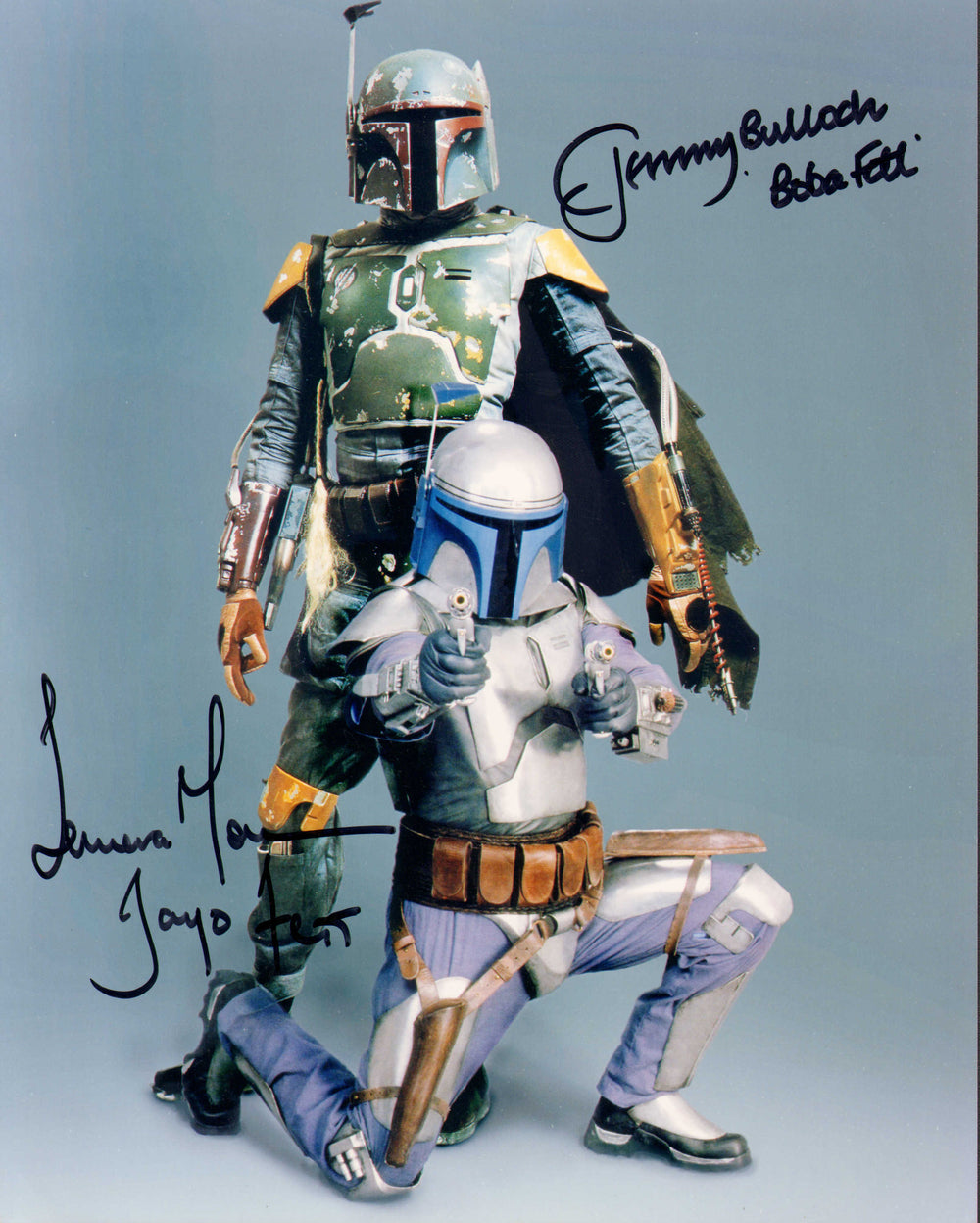 Temuera Morrison as Jango Fett & Jeremy Bulloch as Boba Fett in Star Wars Signed 8x10 Photo with Character Names