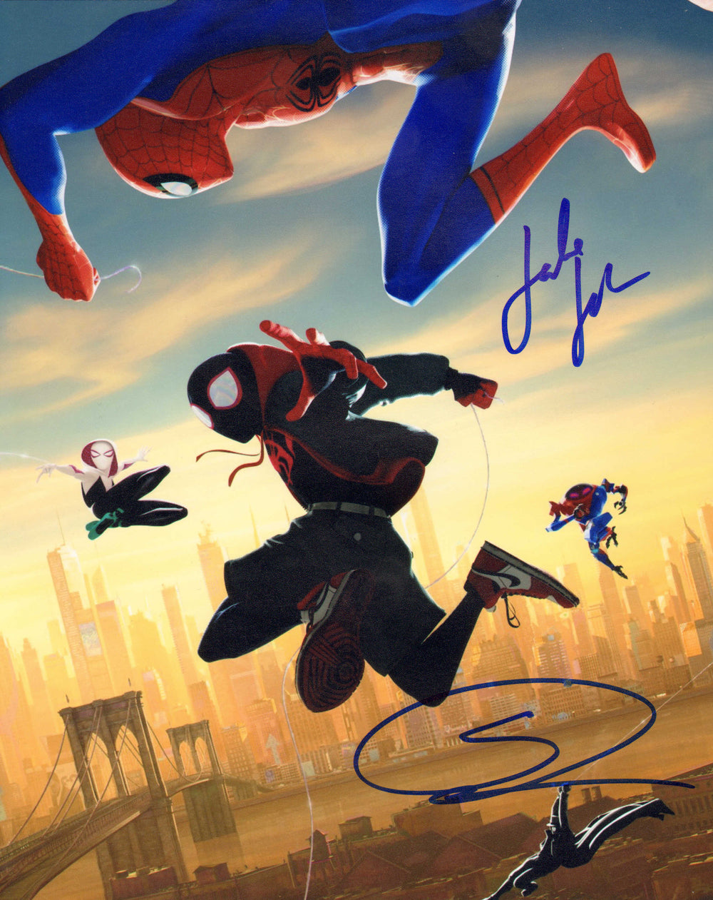 Shameik Moore as Miles Morales & Jake Johnson as Peter Parker in Spider-Man: Into the Spider-Verse Signed 8x10 Photo