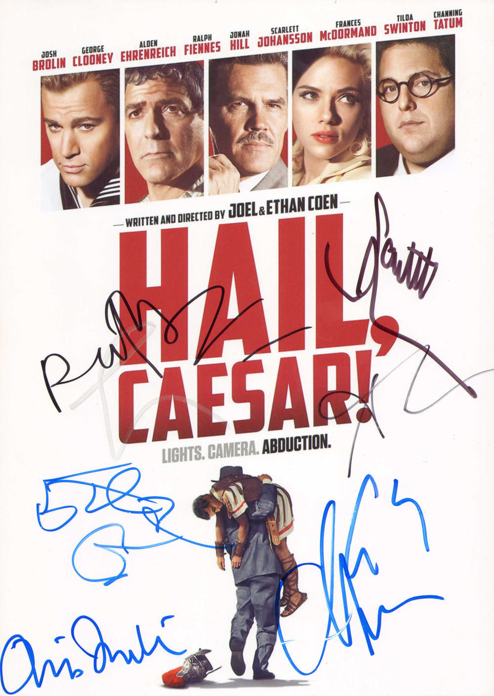 Hail, Caesar! 8x11 Mini Poster Cast Signed by Scarlett Johansson, Jonah Hill, George Clooney, Alden Ehrenreich, Ralph Fiennes, Tilda Swinton, Channing Tatum, & Ethan Coen