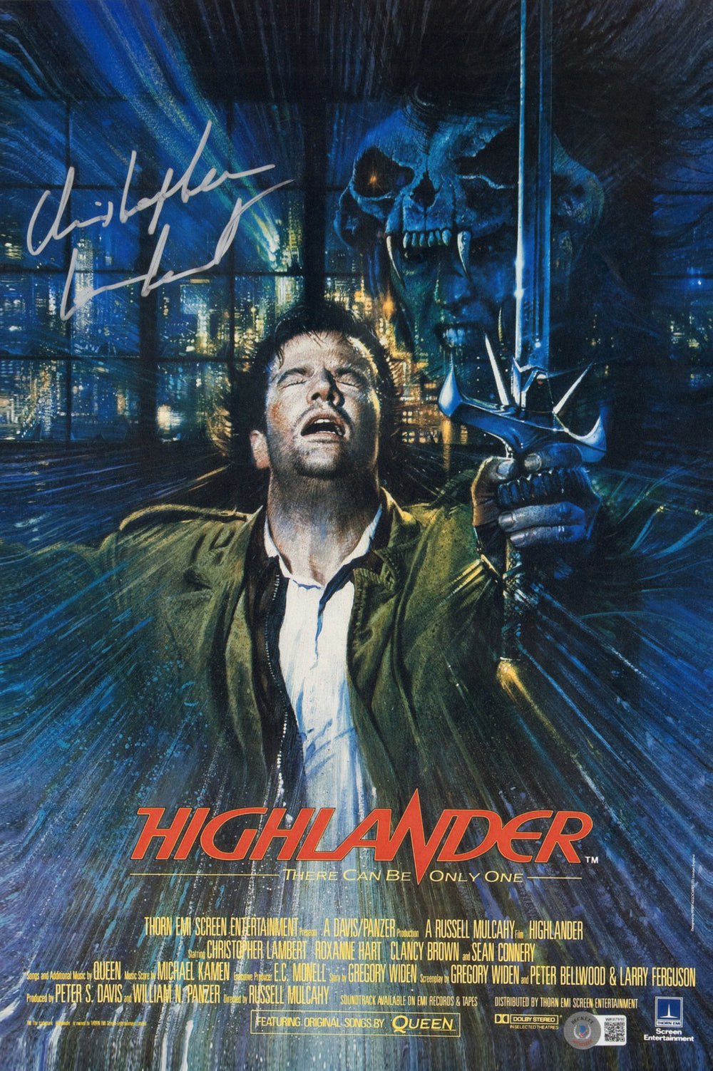 Christopher Lambert as Connor MacLeod in Highlander (Beckett Witnessed) Signed 12x18 Mini Poster