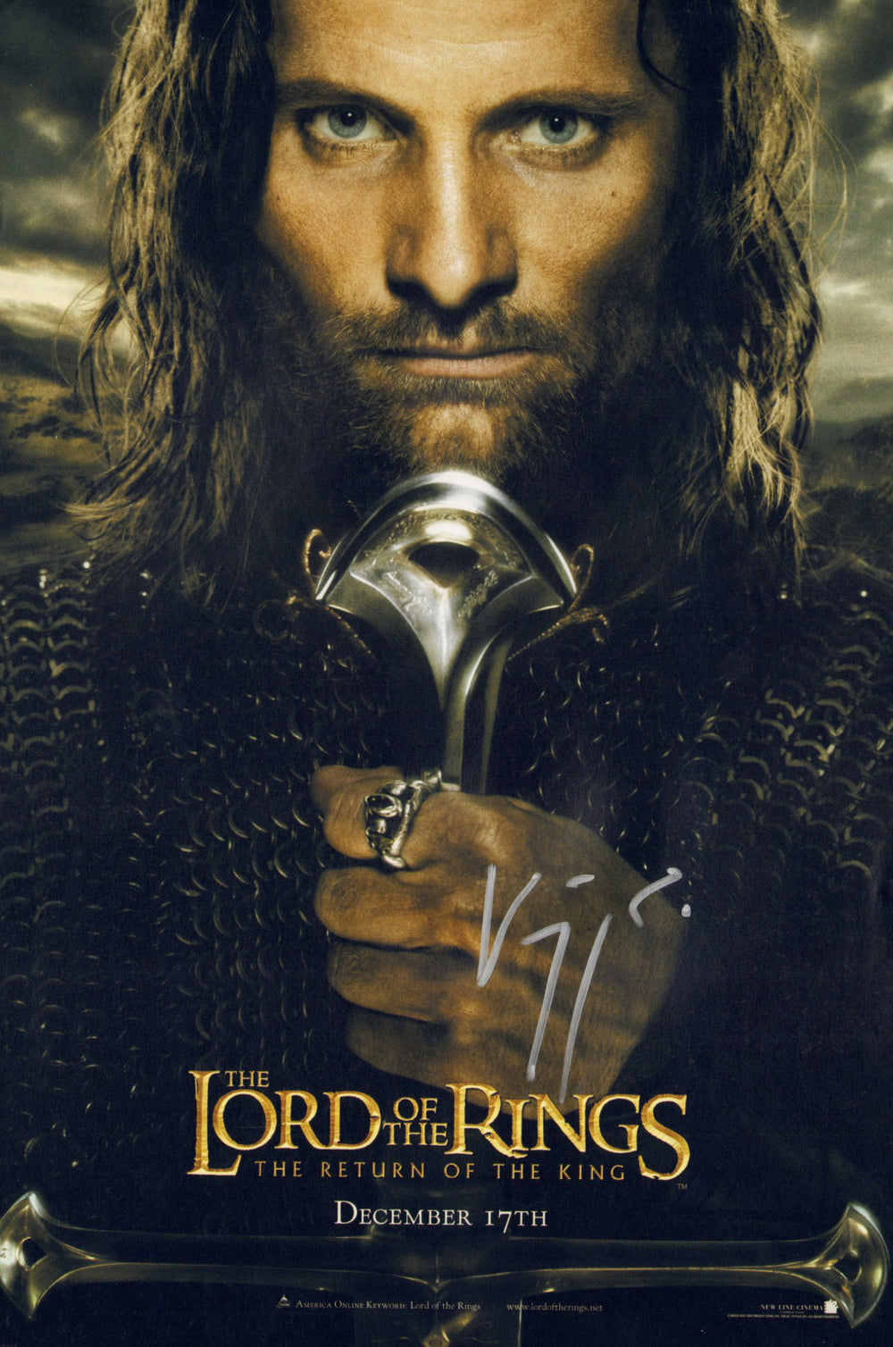 Viggo Mortensen as Aragorn in The Lord of the Rings: The Fellowship of the Ring Signed 12x18 Mini Poster