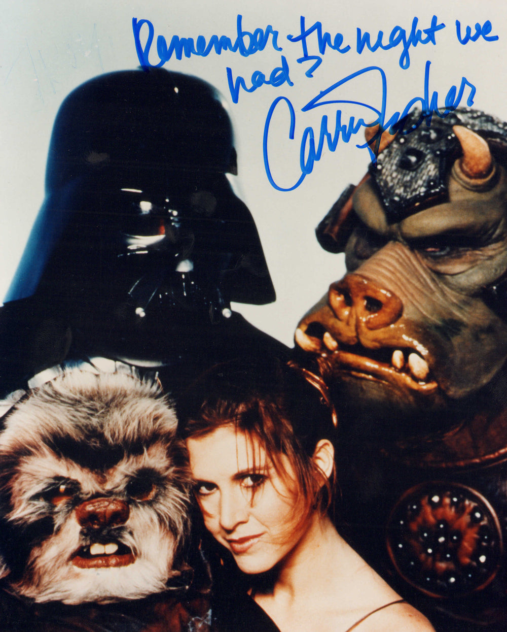 Carrie Fisher as Princess Leia in Star Wars: Return of the Jedi Signed 8x10 Photo with Rare Suggestive Quote
