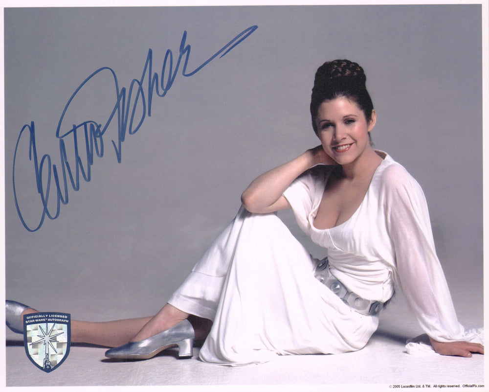Carrie Fisher as Princess Leia in Star Wars: A New Hope (Official Pix Lightsaber Shield) Signed 8x10 Photo