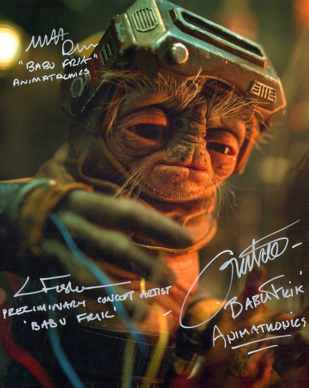Matt Denton & Gustav Hoegen Animatronics & Luke Fisher Concept Artist for Babu Frik in Star Wars: The Rise of Skywalker Signed 8x10 Photo