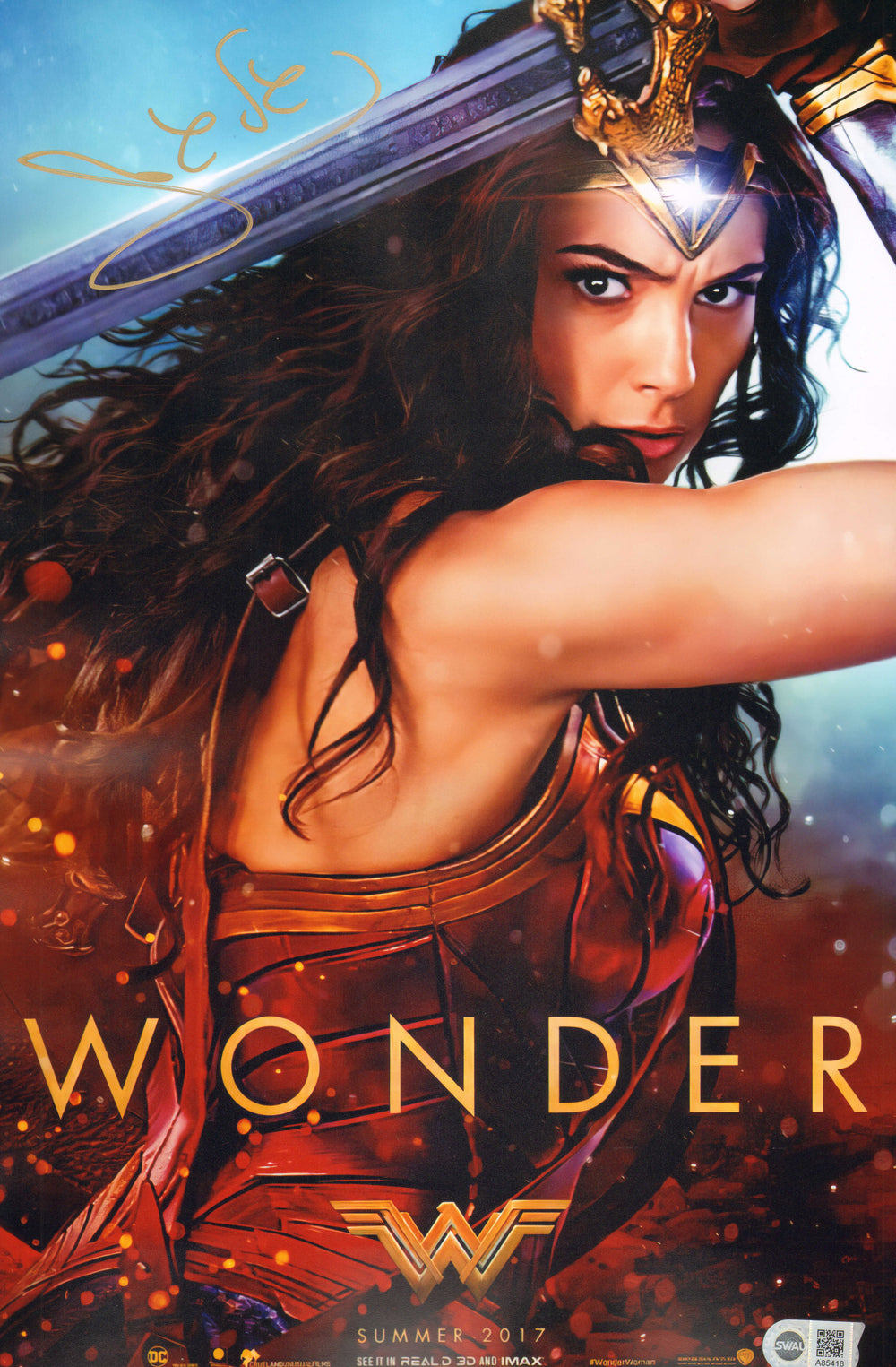 Gal Gadot as Wonder Woman in Wonder Woman (SWAU) Signed 11x17 Mini Poster