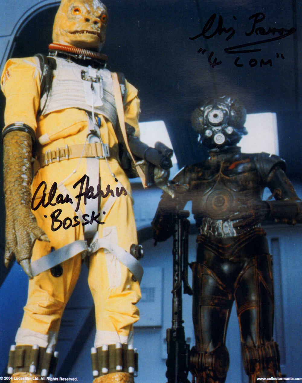 Alan Harris as Bossk & Chris Parsons as 4-LOM Bounty Hunters in Star Wars: The Empire Strikes Back Signed 8x10 Photo