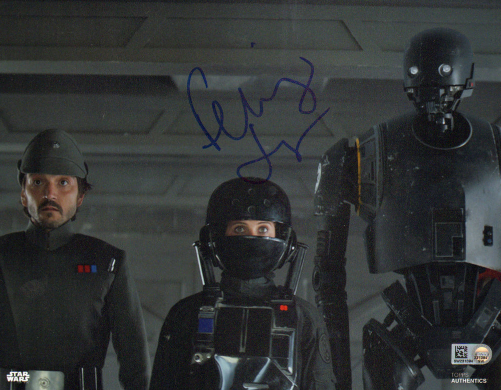 Felicity Jones as Jyn Erso with Cassian Andor & K-2SO in Rogue One: A Star Wars Story (Topps Authentics) Signed 8x10 Photo