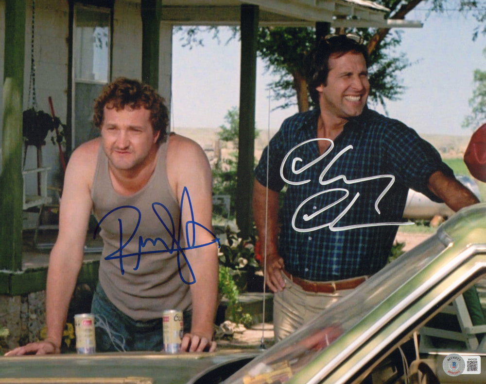 Chevy Chase as Clark Griswold & Randy Quaid as Cousin Eddie in National Lampoon's Vacation (Beckett) Signed 11x14 Photo