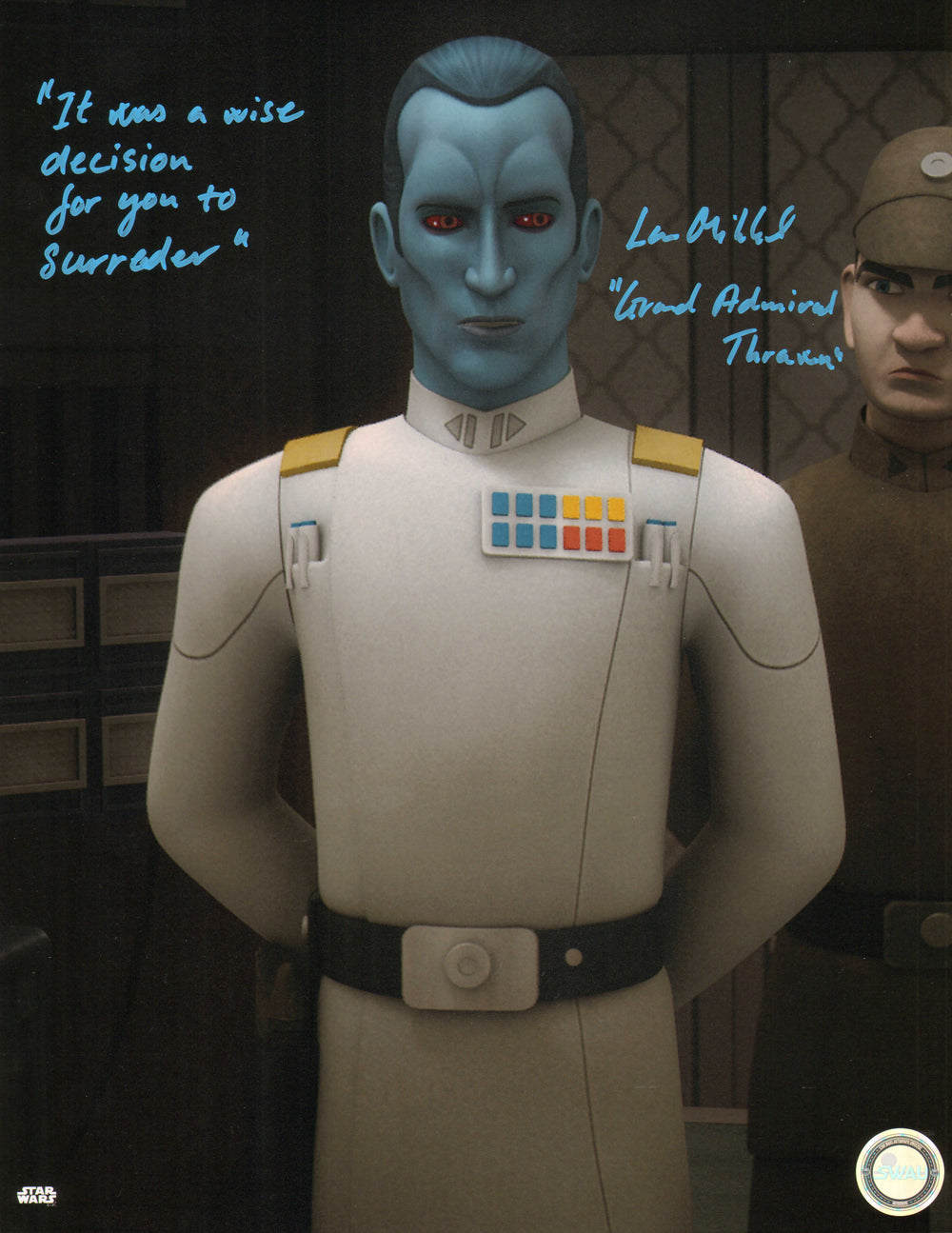 Lars Mikkelsen as Grand Admiral Thrawn in Star Wars: Rebels (SWAU) Signed 11x14 Photo with Character Name & Quote