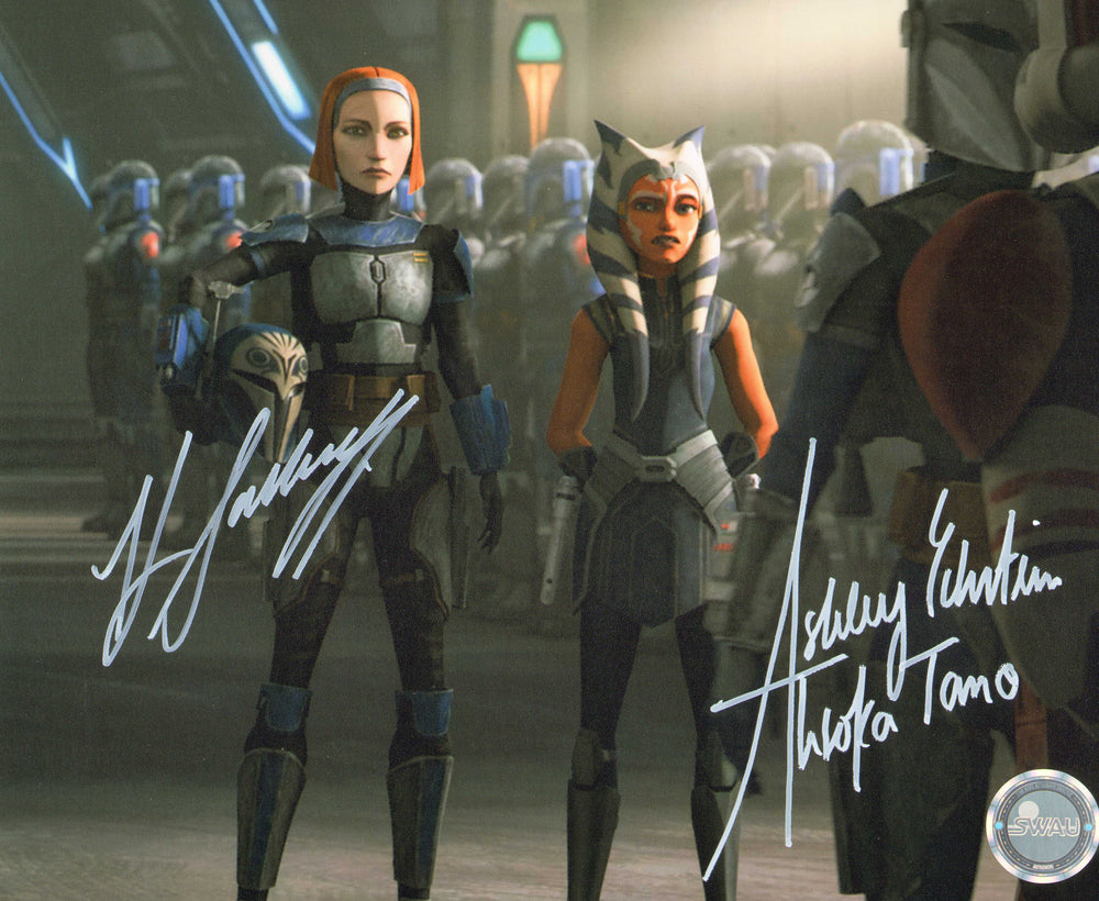 Ashley Eckstein as Ahsoka Tano & Katee Sackhoff as Bo-Katan in Star Wars: The Clone Wars (SWAU) Signed 8x10 Photo with Character Name