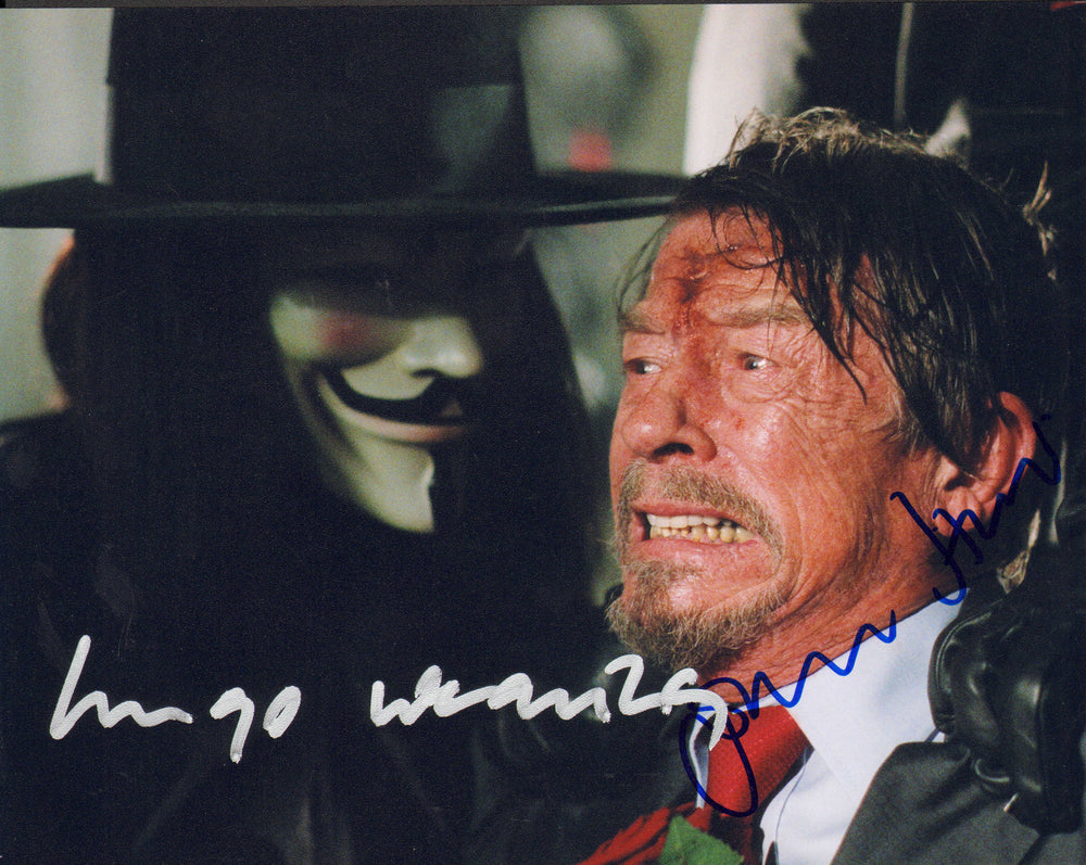 Hugo Weaving as V & John Hurt as Adam Sutler in V for Vendetta Signed 8x10 Photo