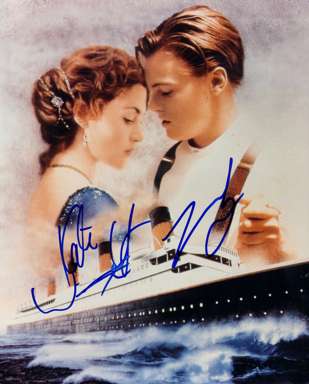 Leonardo DiCaprio as Jack Dawson & Kate Winslet as Rose DeWitt Bukater in James Cameron's Titanic Signed 8x10 Photo