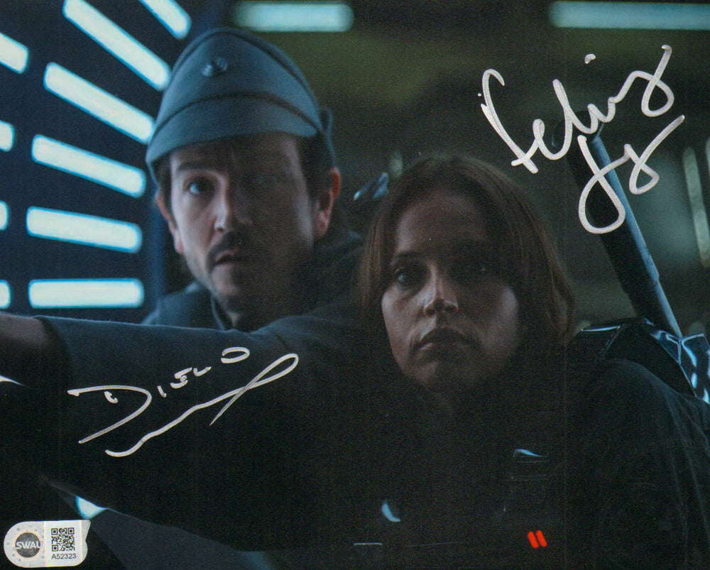 Diego Luna as Cassian Andor & Felicity Jones as Jyn Erso in Rogue One: A Star Wars Story (SWAU) Signed 8x10 Photo
