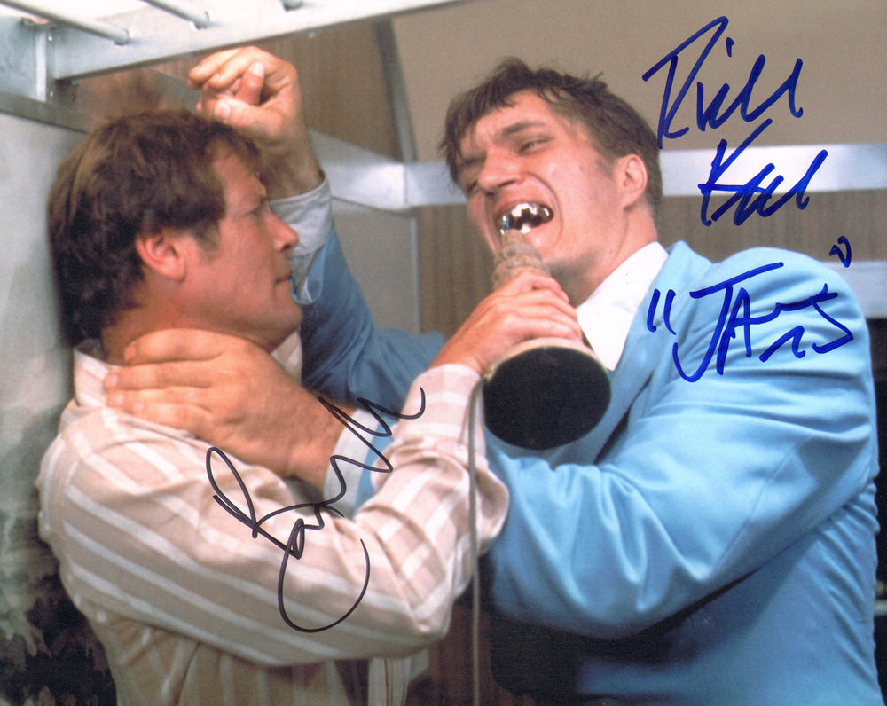 Roger Moore as James Bond & Richard Kiel as Jaws in James Bond 007: The Spy Who Loved Me Signed 8x10 Photo with Character Name