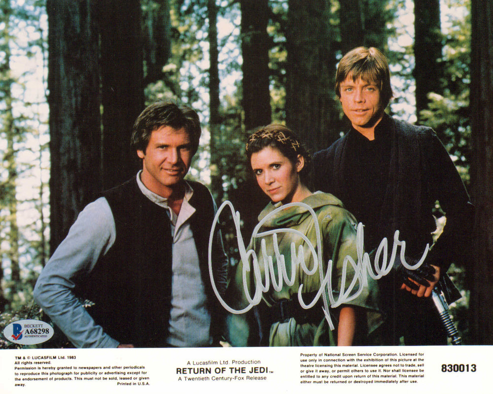 Carrie Fisher as Princess Leia  in Star Wars: Return of the Jedi (Beckett) Signed 8x10 Press Photo