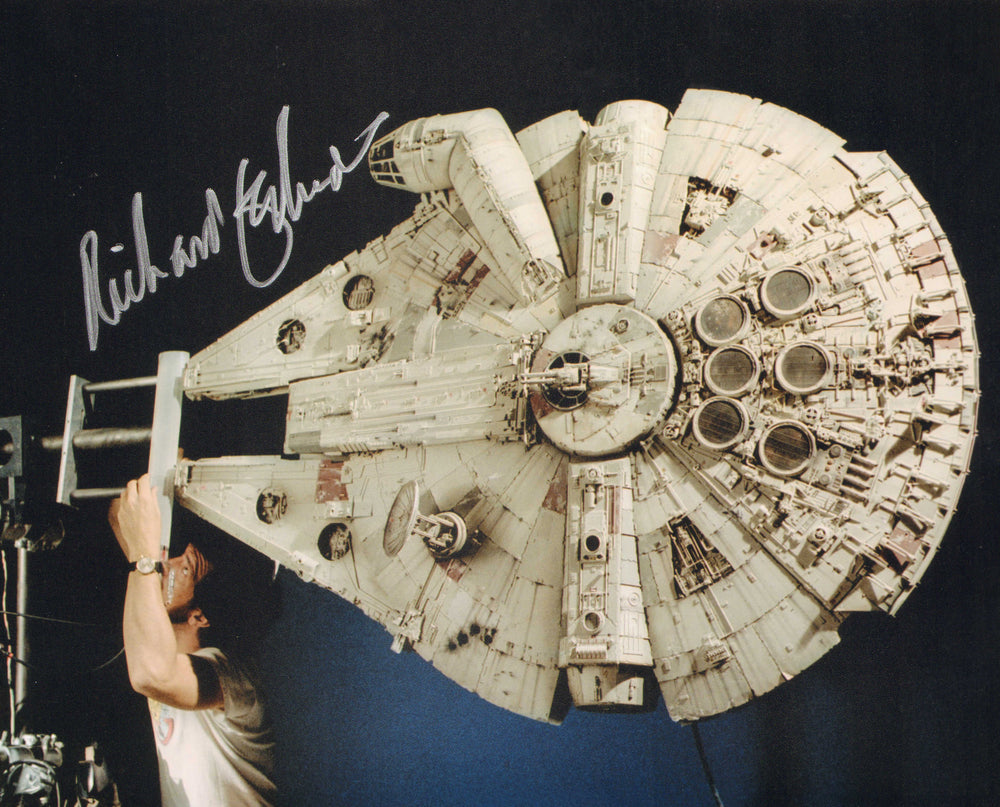 Richard Edlund with Millennium Falcon Model Behind the Scenes of Star Wars Signed 8x10 Photo