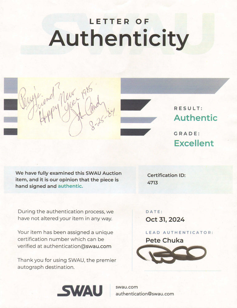 
                  
                    John Candy from Spaceballs, Planes Trains and Automobiles, National Lampoon's Vacation, & Home Alone (Beckett) Signed 3x5 Index Card
                  
                