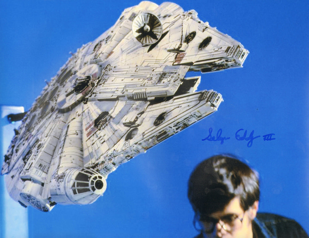 Selwyn Eddy III with the Millennium Falcon Behind the Scenes of Star Wars Signed 11x14 Photo