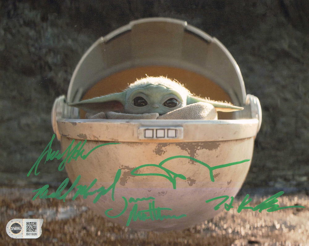 Star Wars: The Mandalorian (SWAU) Baby Yoda Grogu 8x10 Photo Signed by John Rosengrant, Trevor Hensley, Jason Matthews, Mike Manzel, & Hiroshi 