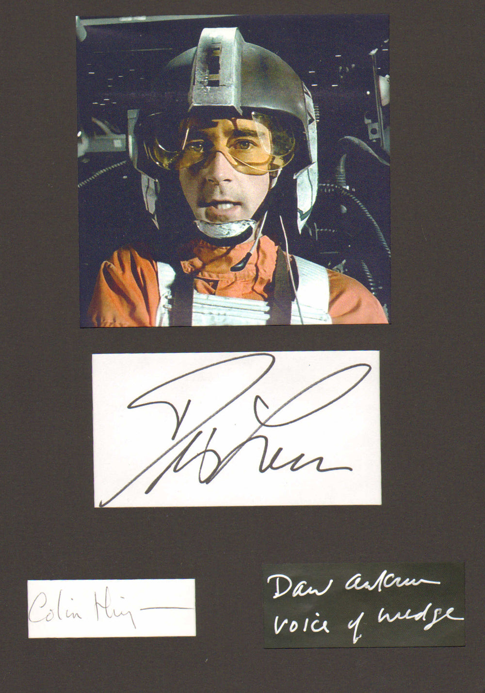 Denis Lawson, David Ankrum, & Colin Higgins as Wedge Antilles in Star Wars: A New Hope Signed Index Card Display