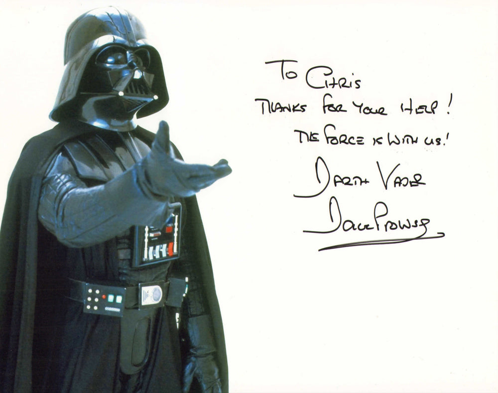 Dave Prowse as Darth Vader in Star Wars: The Empire Strikes Back Signed 8x10 Photo with1 Character Name & Inscription