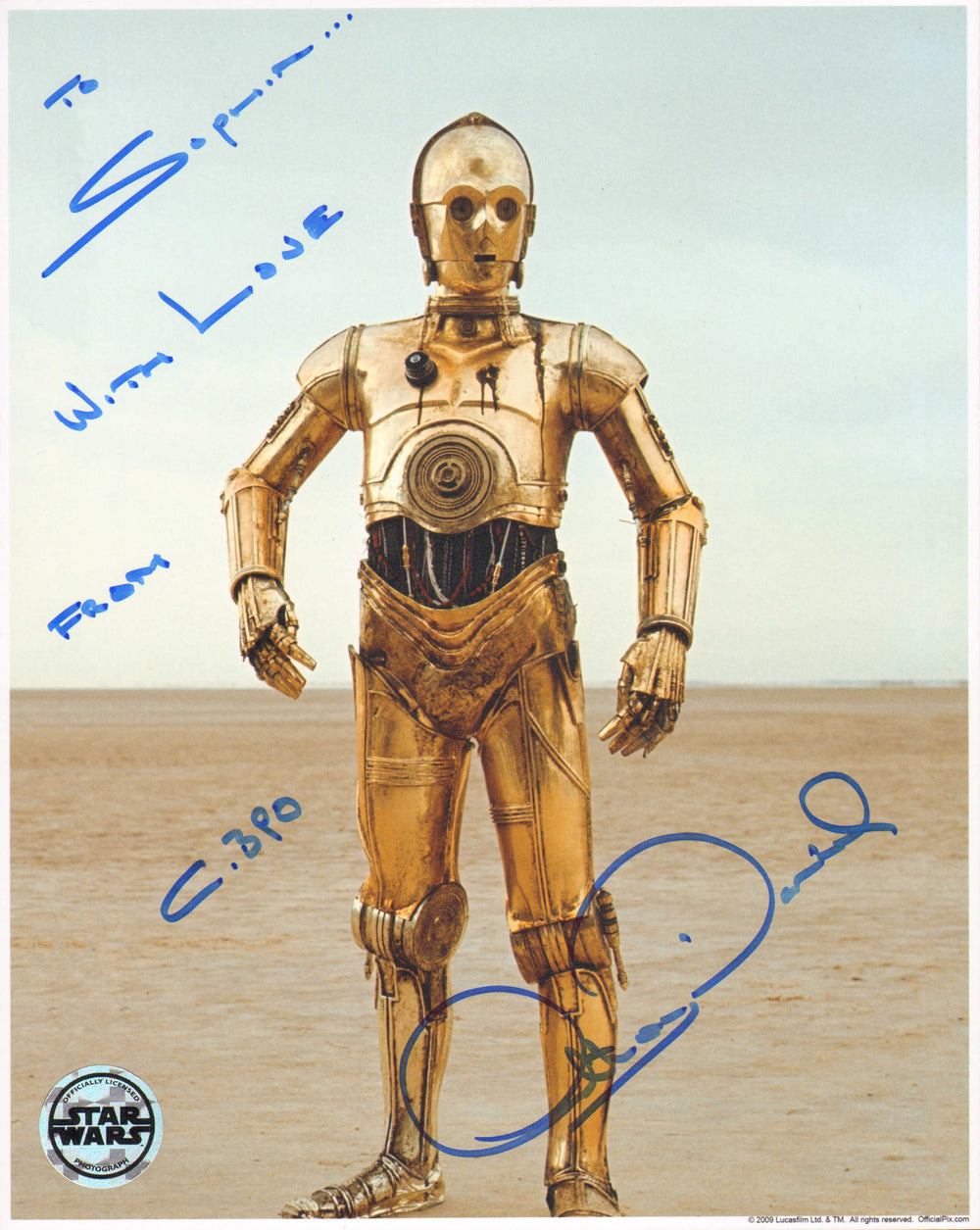 Anthony Daniels as C-3PO in Star Wars: A New Hope (Official Pix) Signed 8x10 Photo with Character Name