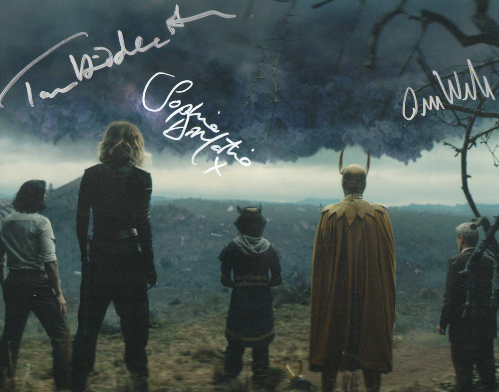 Tom Hiddleston as Loki, Sophia Di Martino as Sylvie, & Owen Wilson as Mobius M. Mobius in Loki (SWAU) Signed 11x14 Photo