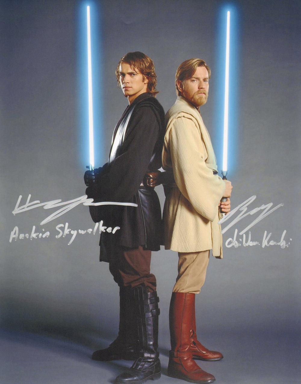 Ewan McGregor as Obi-Wan Kenobi & Hayden Christensen as Anakin Skywalker in Star Wars Episode III: Revenge of the Sith (Official Pix) Signed 11x14 Photo with Character Names