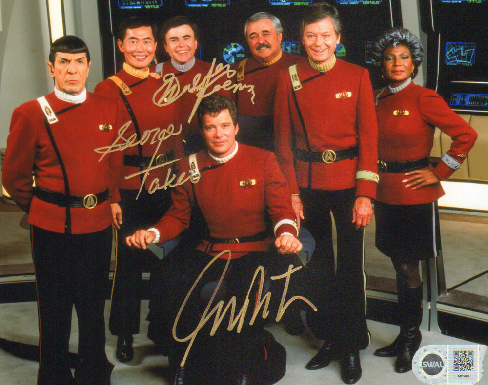 Star Trek: The Final Frontier (SWAU) 8x10 Photo Cast Signed by William Shatner, George Takei, and Walter Koenig