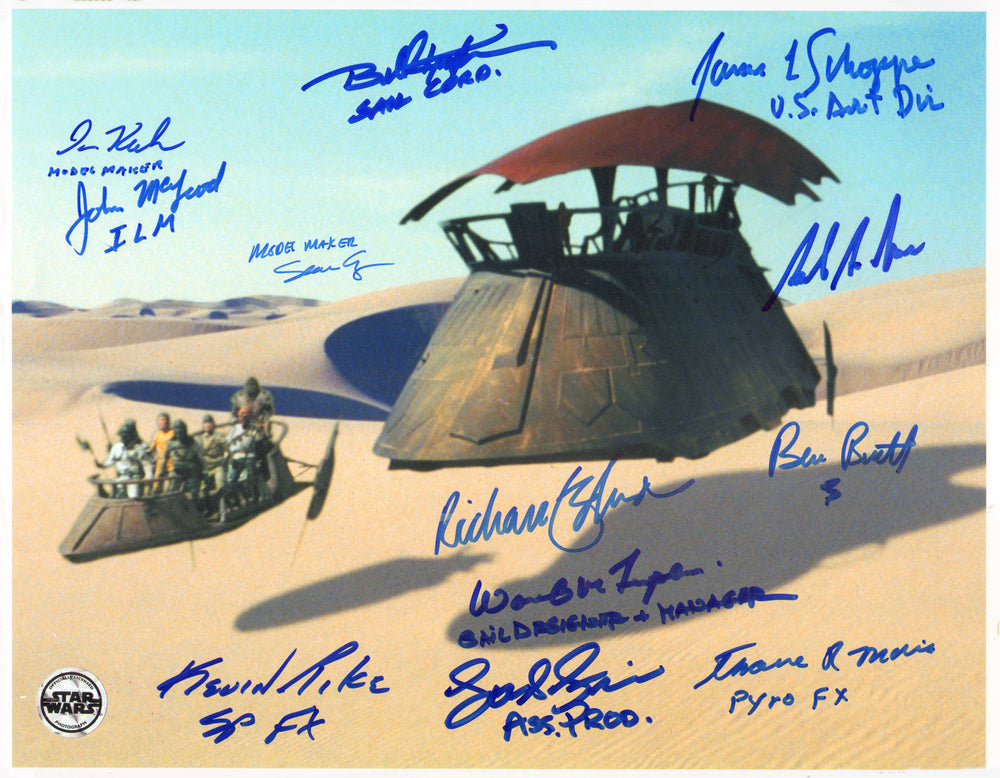 Star Wars: Return of the Jedi Jabba's Sail Barge (Official Pix) 11x14 Photo Cast Signed by Ira Keeler, John Mcleod, Sean Casey, Kevin Pike, Richard Edlund, Thaine Morris, Ben Burtt, & Bill Kreysler