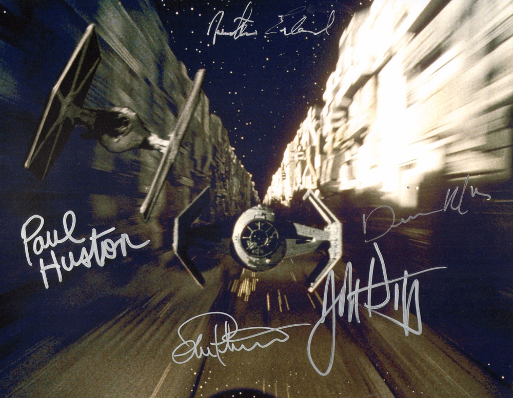 Star Wars: A New Hope Darth Vader's TIE Fighter 11x14 Photo Signed by ILM Visual Effects Artists Jon Erland, Paul Huston, Dennis Murren, John Dykstra, & Lorne Peterson