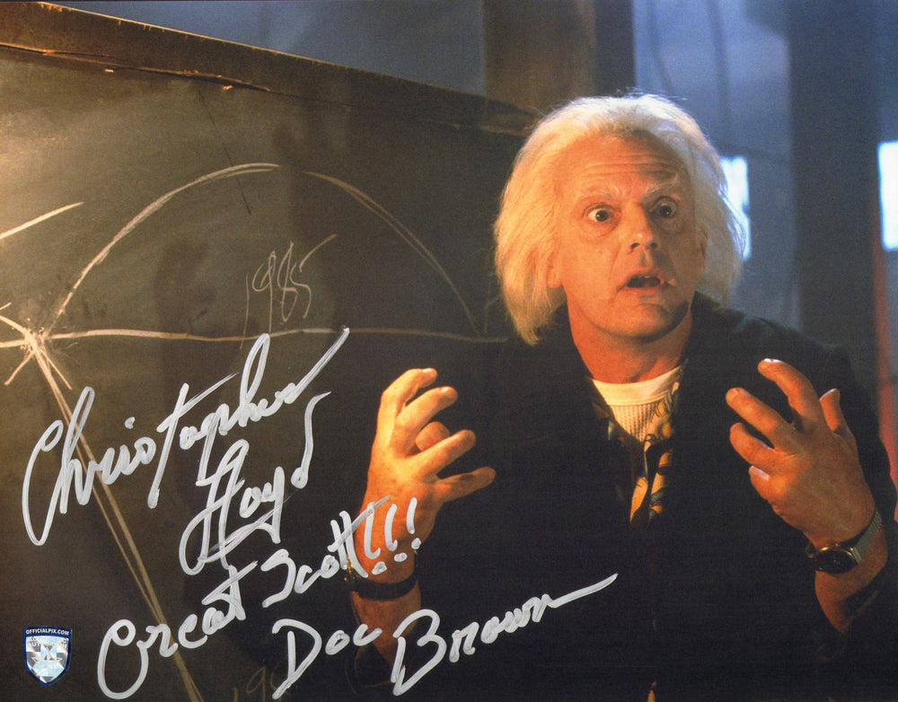 Christopher Lloyd as Doc Brown in Back to the Future II (Official Pix) Signed 11x14 Photo with Character Name & Quote