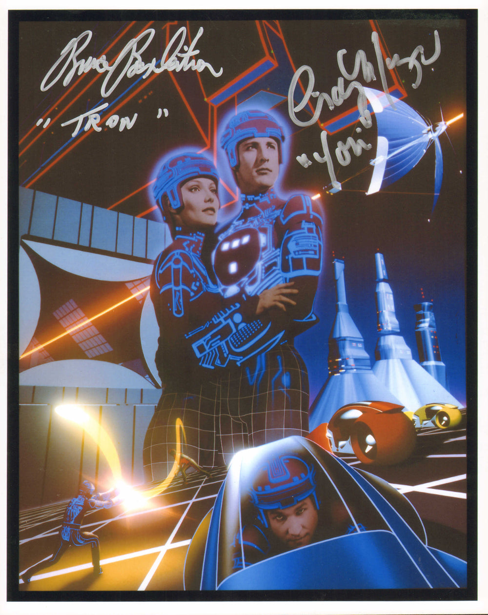 Bruce Boxleitner as Tron/Alan Bradley & Cindy Morgan as Lora Baines/Yori in Tron Signed 8x10 Photo with Character Names
