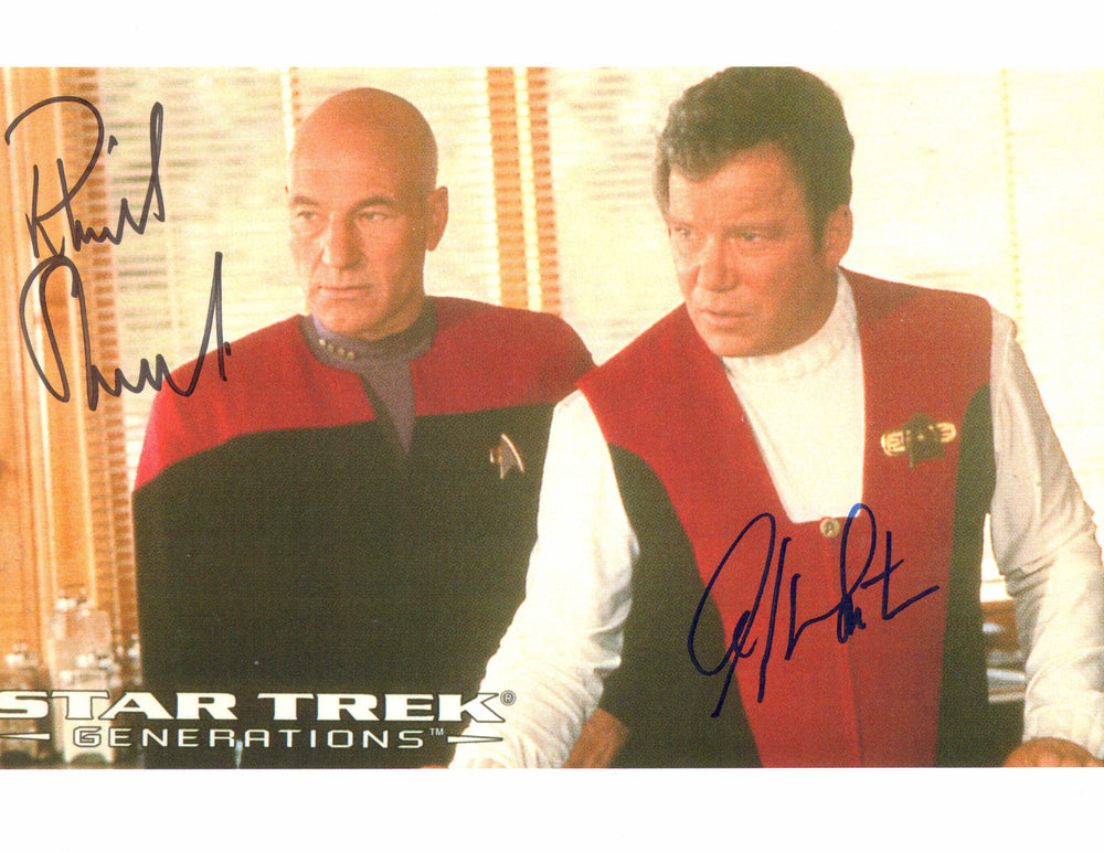Patrick Stewart as Captain Jean-Luc Picard & William Shatner as Admiral James T. Kirk in Star Trek Generations Signed 8x10 Photo
