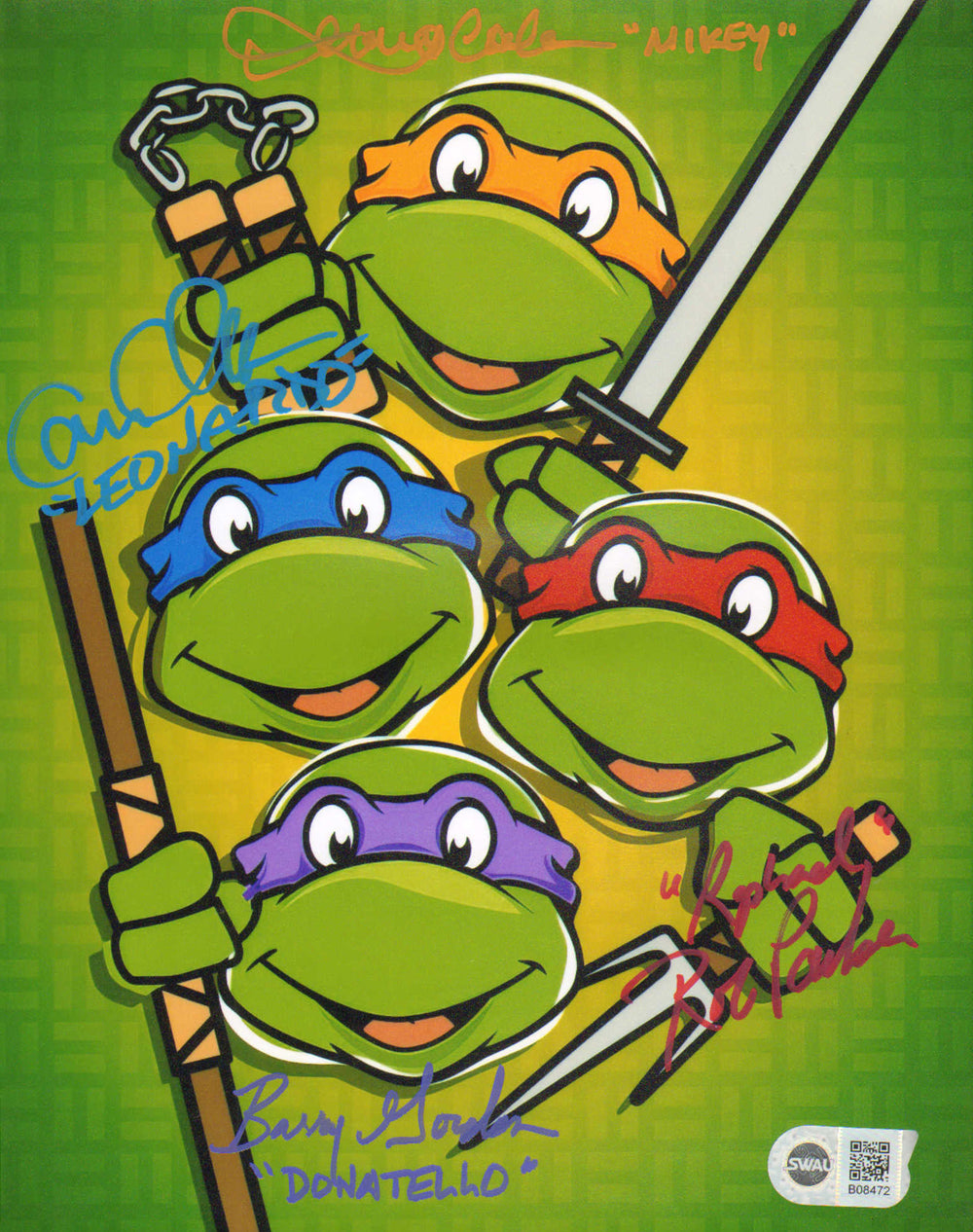 Teenage Mutant Ninja Turtles The Animated Series (SWAU) 8x10 Photo Cast Signed by Cam Clarke, Barry Gordon, Townsend Coleman, & Rob Paulsen with Character Names