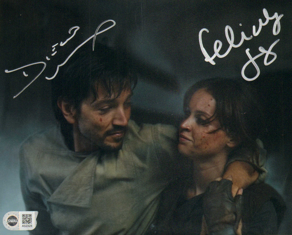 Diego Luna as Cassian Andor & Felicity Jones as Jyn Erso in Rogue One: A Star Wars Story (SWAU) Signed 8x10 Photo